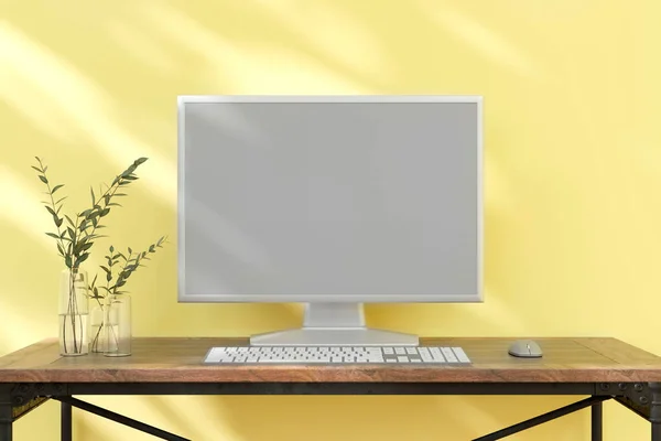 Rendered Illustration Blank Computer Screen Woking Table — Foto Stock