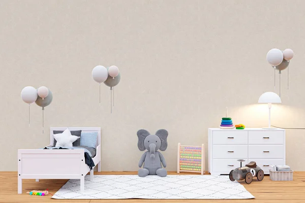 Rendered Illustration Child Bed Room Large Stuffed Toy Animal — Stock fotografie