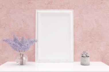 Beyaz bir tablodaki boş bir resim çerçevesinin 3D çizimi.