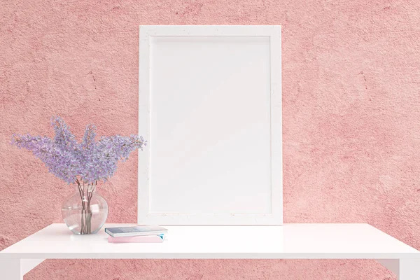 3d rendered illustration of  picture wall frame mockup on a white table.