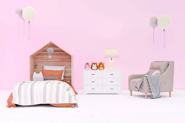 Kids Bedroom Stuffed Toy Animals Rendered Illustration — Foto Stock