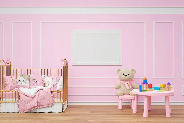 Kids Bedroom Stuffed Toy Animals Mockup Picture Frame Rendered Illustration — ストック写真