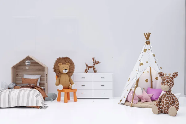 Kids Bedroom Stuffed Toy Animals Play Teepee Rendered Illustration —  Fotos de Stock