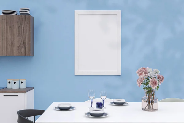 Rendered Illustration Mockup Picture Frame Dinning Room — Stock Fotó