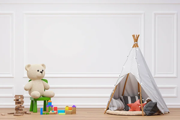 Rendered Illustration Children Room Play Teepee Stuffed Toy Animals — Stok fotoğraf