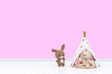 Kids playroom customizable wall mockup. 3d rendered illustration.