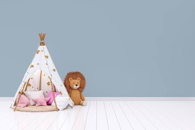 Kids playroom customizable wall mockup. 3d rendered illustration.