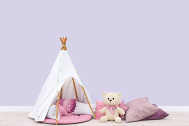 Kids playroom customizable wall mockup. 3d rendered illustration.