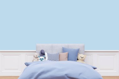 Kids bedroom customizable wall mockup. 3d rendered illustration.
