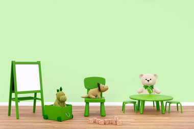 Kids room customizable wall mockup. 3d rendered illustration.