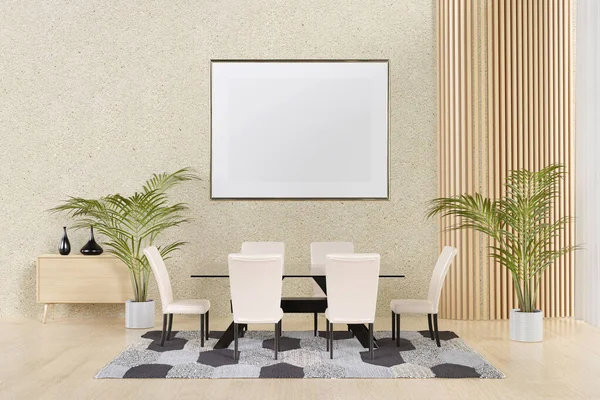 Picture wall mockup frame in a dinning room, 3d rendered illustration.