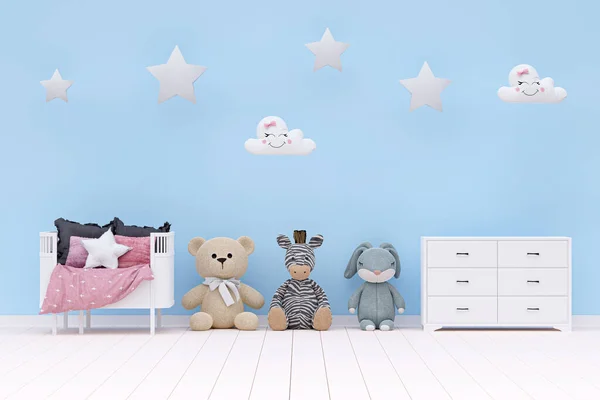 Kids Bedroom Stuffed Toy Animals Wall Decoration Rendered Illustration — Stok fotoğraf