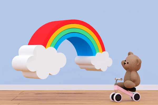 Kids Playroom Stuffed Toy Animals Rainbow Decoration Rendered Illustration — 图库照片