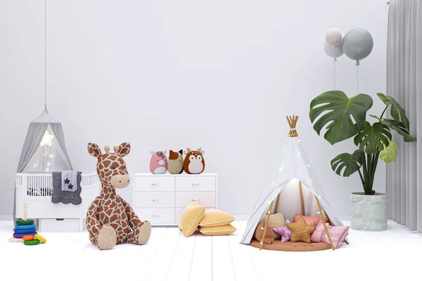 Kids Playroom Stuffed Toy Animals Play Teepee Rendered Illustration —  Fotos de Stock