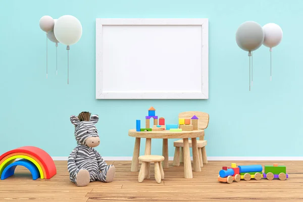 Picture Frame Mockup Kids Playroom Rendered Illustration —  Fotos de Stock