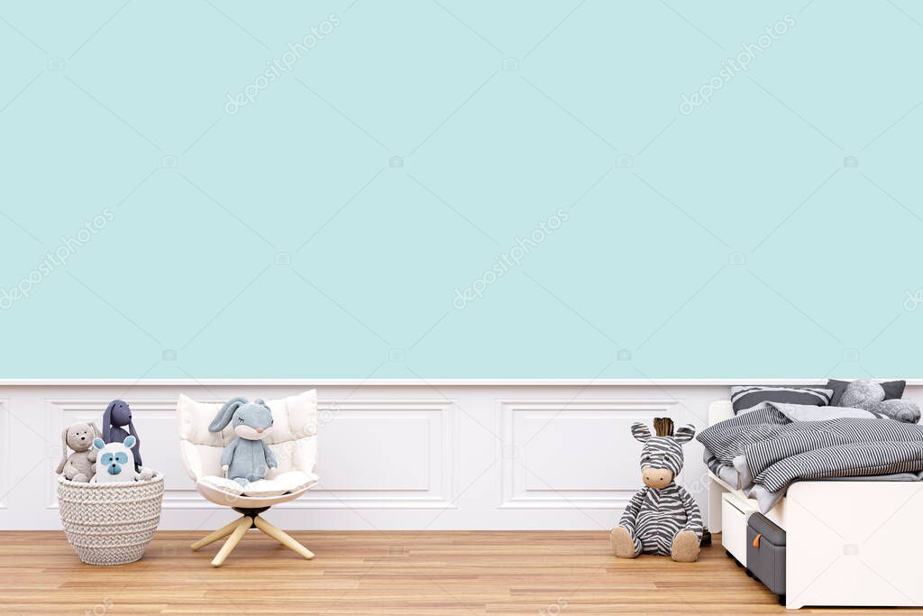 Kids bedroom customizable wall mockup. 3d rendered illustration.