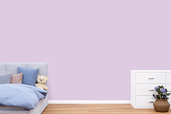 Kid Bedroom Wall Mockup Rendering Illustration 스톡 사진