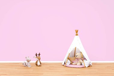 Çocuk oyun odası duvar modeli. 3d resimlendirme.