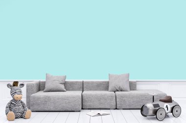 Çocuk oyun odası duvar modeli. 3d resimlendirme.