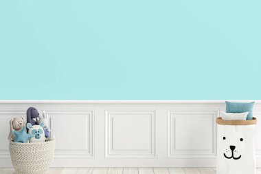 Çocuk oyun odası duvar modeli, 3 boyutlu resimleme ve kişiselleştirilebilir arka plan.