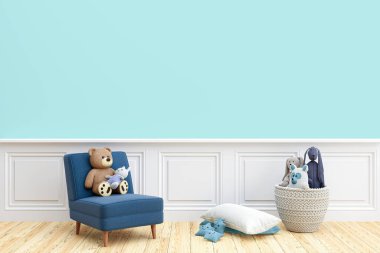 Çocuk oyun odası duvar modeli. 3d resimlendirme.