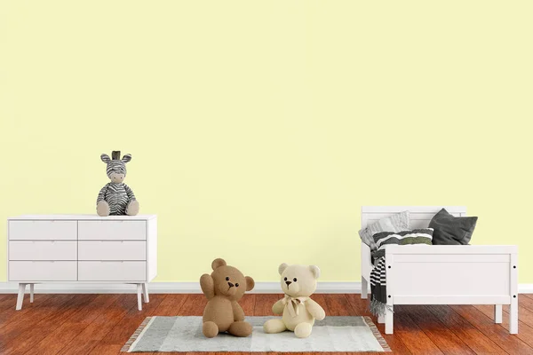 Kids bedroom wall mockup, 3d rendered illustration with customizable background.