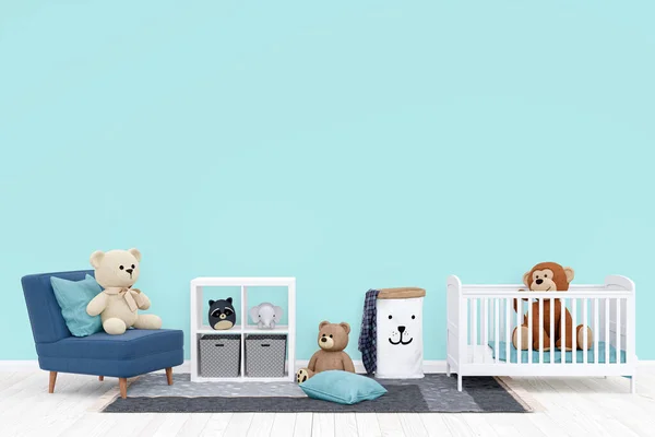 Kids bedroom wall mockup, 3d rendered illustration with customizable background.