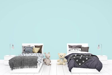 Çocukların yatak odasının 3 boyutlu çizimi.  