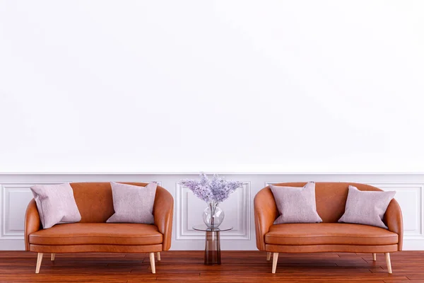 Ilustración Una Sala Estar Con Pared Blanca Panel Pared Decorativo — Foto de Stock