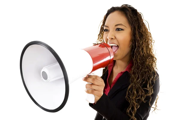 Mujer con megáfono — Foto de Stock