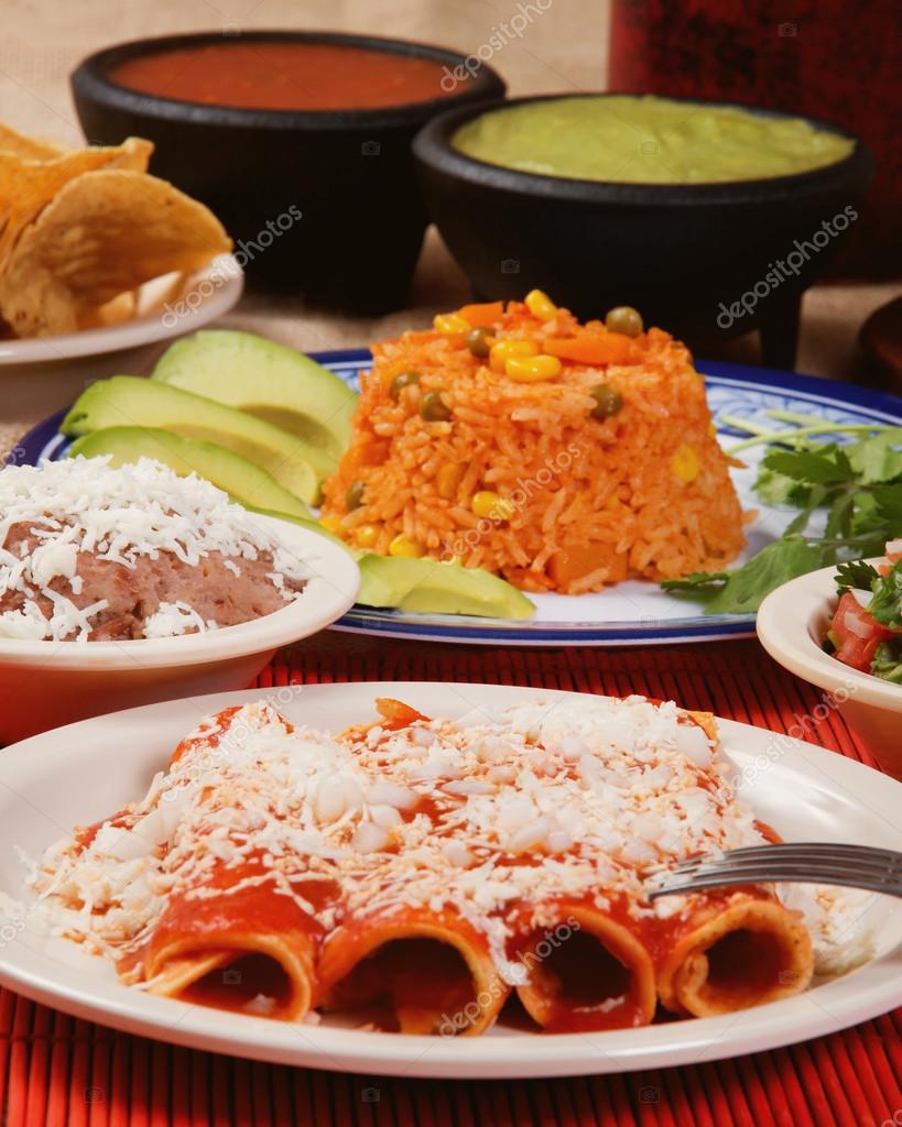 Traditional mexican red enchilada dinner ⬇ Stock Photo, Image by © iodrakon 45403967