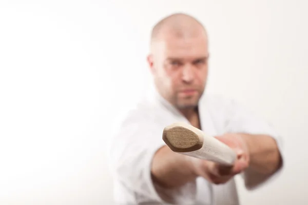 Aikido man with bokken — Stock Photo, Image