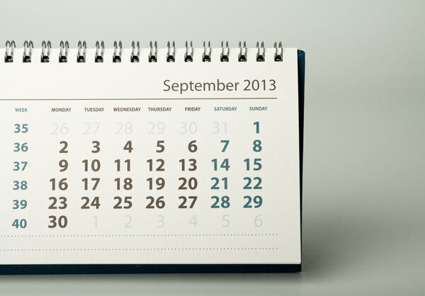 2013 year calendar. September