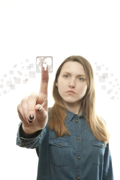 Girl pushing the button — Stock Photo, Image