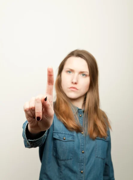 Girl pushing the button — Stock Photo, Image