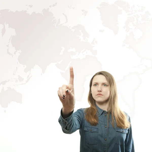 Girl pushing the button — Stock Photo, Image