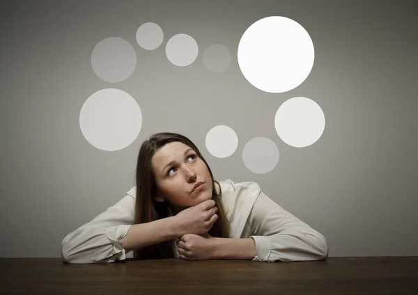 Girl in white and gray bubbles. — Stock Photo, Image