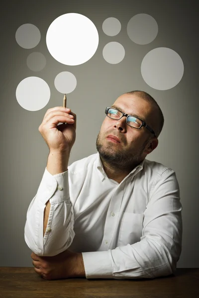 Creator. Man in white and gray bubbles. — Stock Photo, Image
