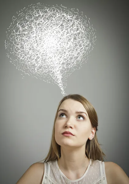 Girl in white and chaos. — Stock Photo, Image