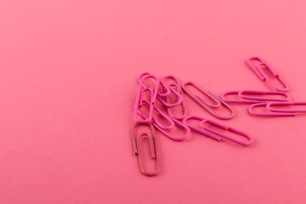 Kolorowe Spinacze Różowy Papier Klipy Makro Zbliżenie Odizolowany Różowy Tło — Zdjęcie stockowe