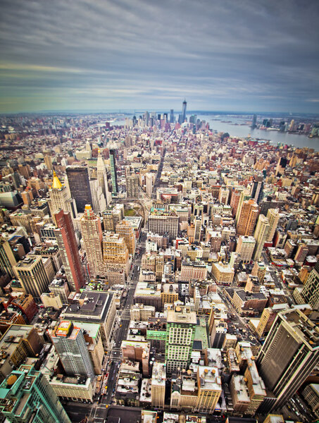 Midtown and lower Manhattan in New York City from high perspective