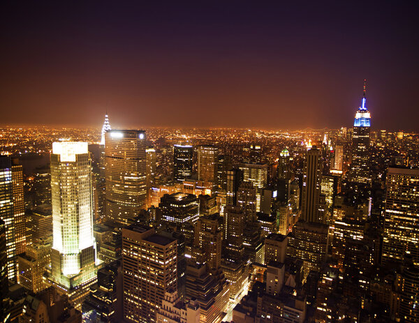 New York City skyline panorama at night