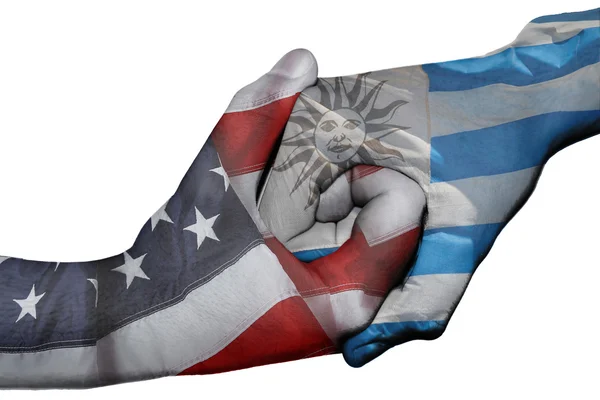Handshake entre Estados Unidos e Uruguai — Fotografia de Stock