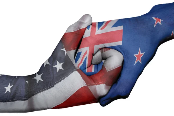 Handshake between United States and New Zeland — Stock Photo, Image