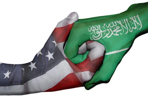 Handshake between United States and Saudi Arabia — Stock Photo, Image