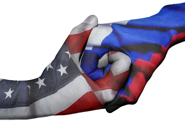 Handshake entre Estados Unidos e Rússia — Fotografia de Stock