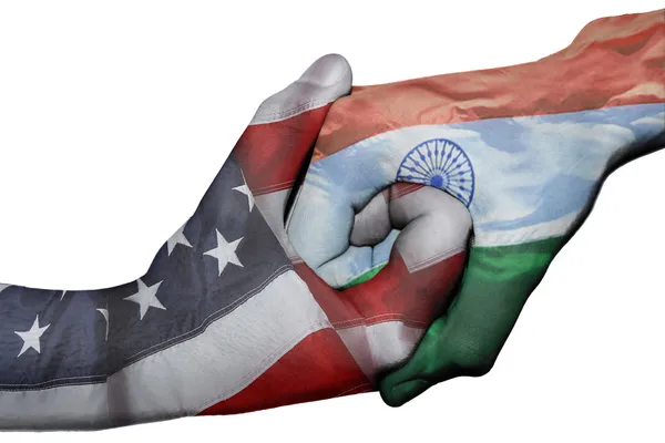 Poignée de main entre les États-Unis et l'Inde — Photo