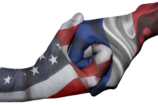 Handshake between United States and France — Stock Photo, Image