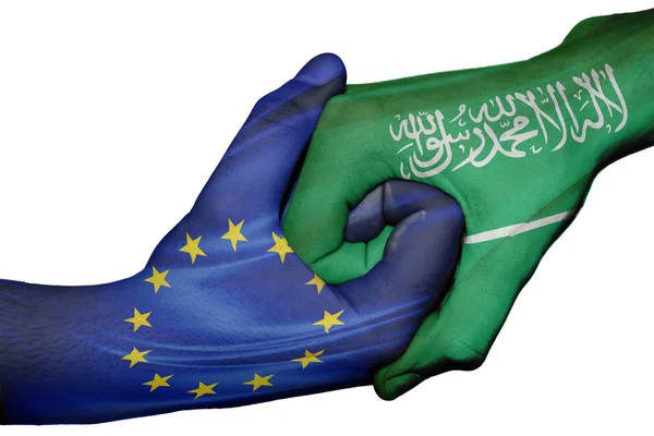 Handshake between European Union and Saudi Arabia — Stock Photo, Image