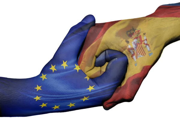 Handshake between European Union and Spain — Stock Photo, Image